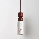 Afralia™ LED Terrazzo Pendant Lamp White Stone Wood Hanging Light
