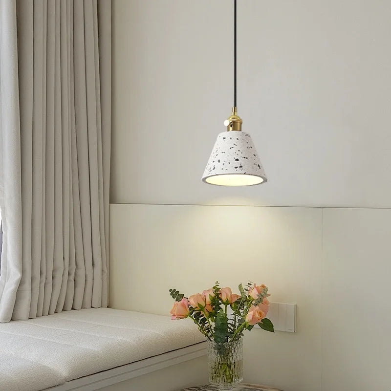 Afralia™ Terrazzo Copper LED Pendant Lamps for Kitchen Loft Bar Living Room