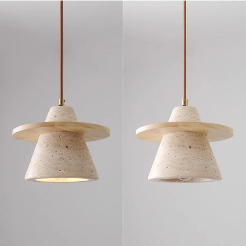 Yellow Travertine Wood LED Pendant Lamp - Nordic Modern Living Dining Room Light
