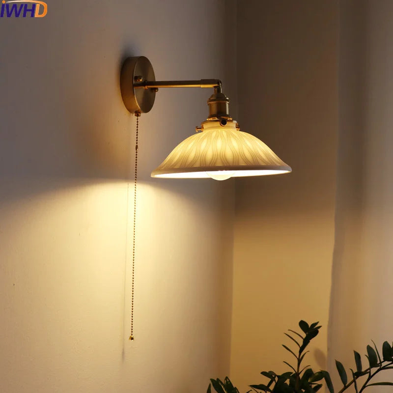 Ceramic Copper LED Wall Lamp for Bedroom Bedside Mirror Light