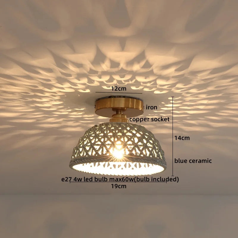Ceramic LED Ceiling Lights: Modern Hollow Design for Living Room, Aisle, Balcony