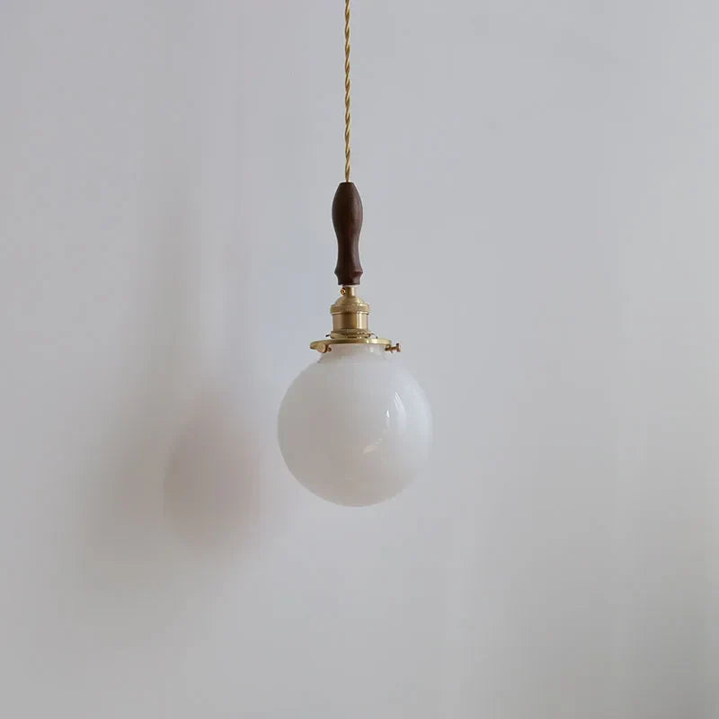 Glabe LED Pendant Lamp Walnut Wood Copper Modern Hanging Light Fixture