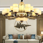 Natural Jade Copper Chandelier Modern Duplex Building Zhongshan Lamps