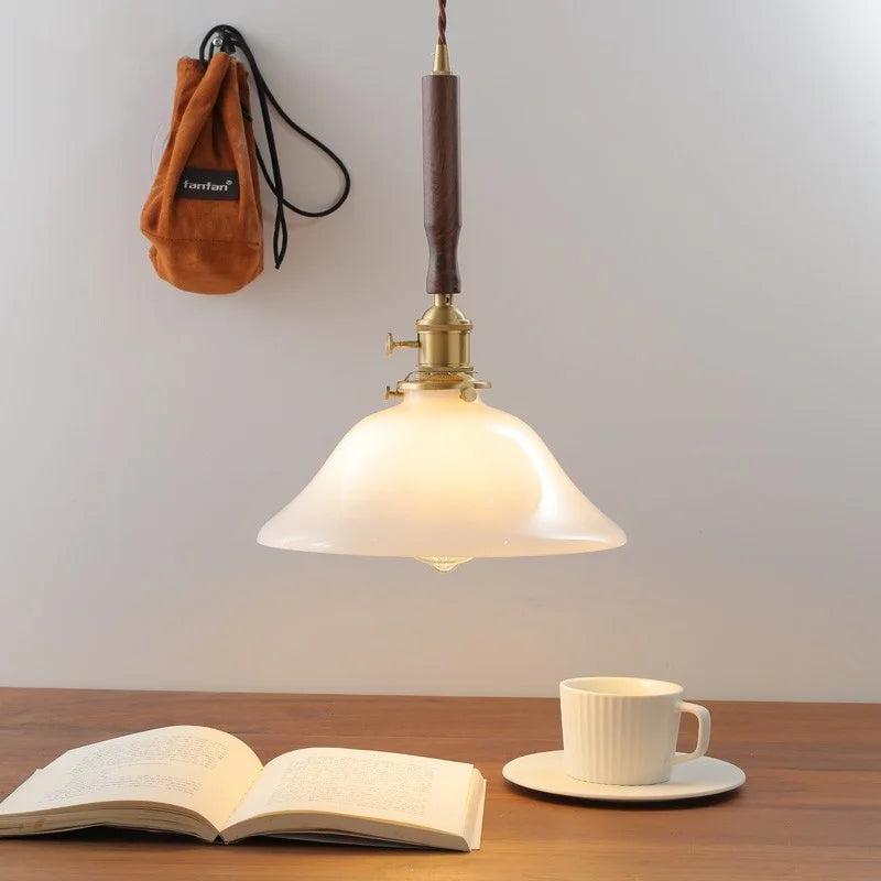 Walnut Glass Pendant Lamp: Nordic LED Hanging Light Fixture for Dining Room, Bedroom, Bar