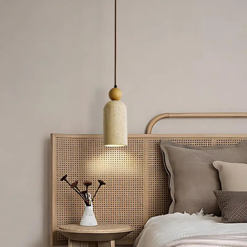 Afralia™ Nordic LED Pendant Light Yellow Travertine Adjustable Wood Hang Lamp