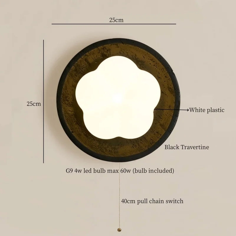 Black Travertine LED Wall Lights Modern Home Decoration Bedside Lamps