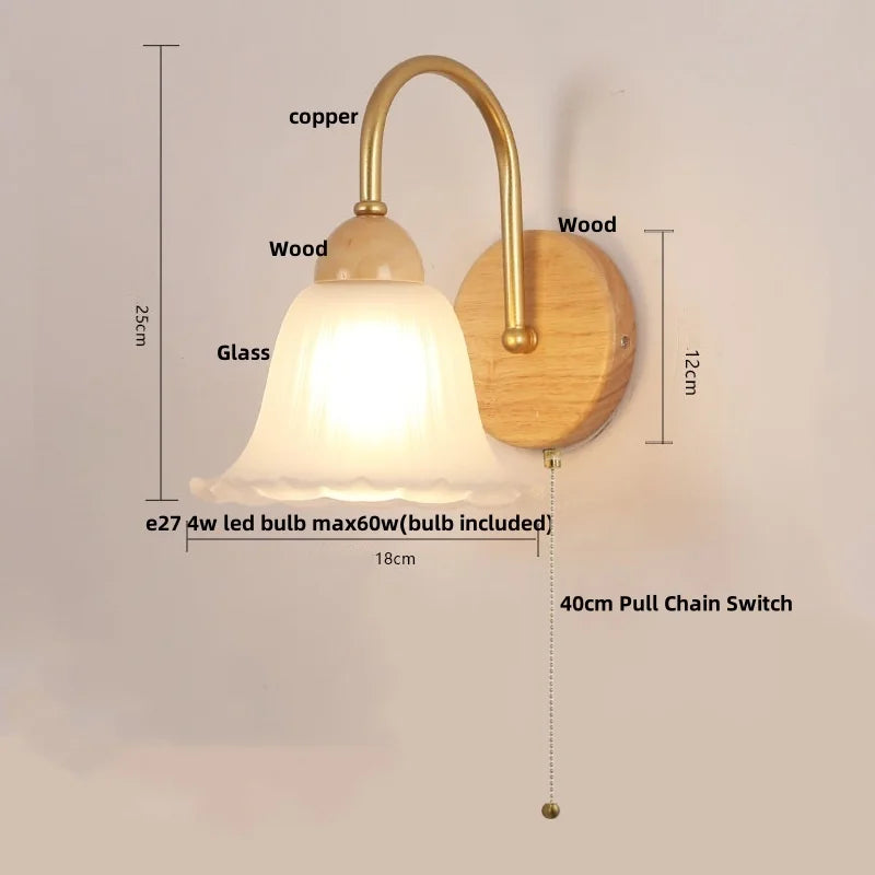 Nordic Glass LED Wall Sconce with Pull Chain Switch for Home Decor