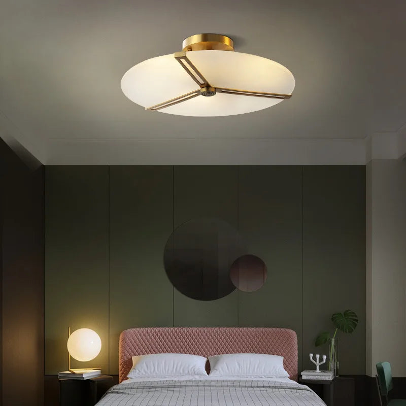 Marble Ceiling Light Brass Finish Bedroom Decor Led Ceiling Lamp