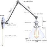 Chrome Industrial LED Wall Sconce Swing Arm Clear Glass Lamp