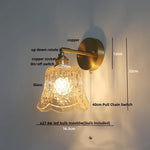 Amber Flower Glass Wall Light Fixture with Pull Chain Switch