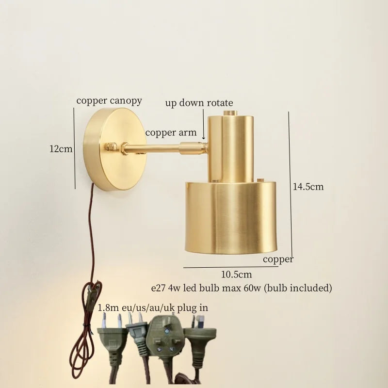 Nordic Copper LED Wall Lamp Pull Chain Switch Wandlamp