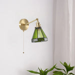 Green Glass LED Wall Sconce, Pull Chain Switch, for Bedside, Bathroom, Living Room
