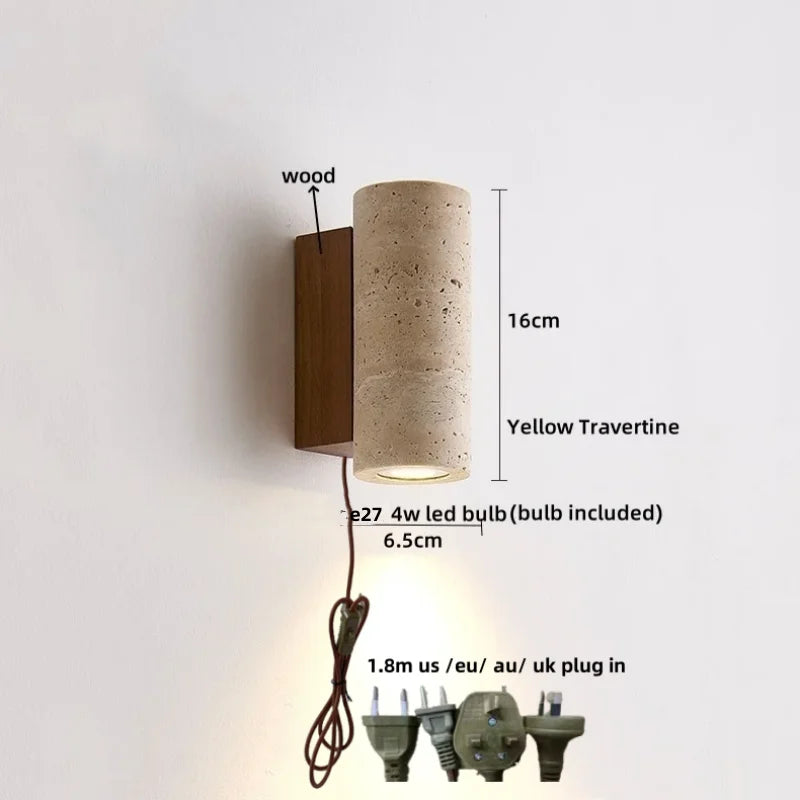 Wooden Canopy LED Wall Lights Modern Yellow Stone Bedside Lamp