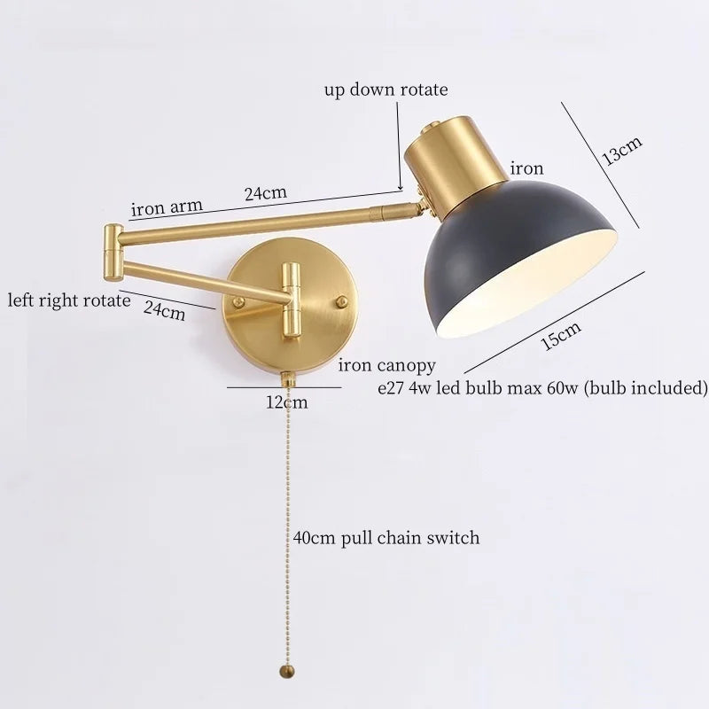 Swing Arm LED Wall Light for Bedroom Kitchen Living Room Mirror Bedside Lamp