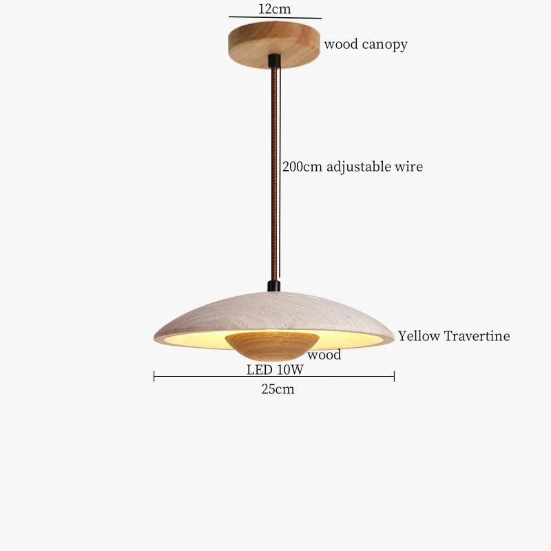 Wood Stone LED Pendant Lights Yellow Travertine Hanging Lamp for Living Room