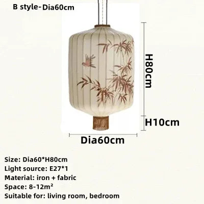 Handmade Japanese Lantern Painting Pendant Lamp Fabric Chandelier