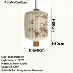 Handmade Japanese Lantern Painting Pendant Lamp Fabric Chandelier