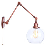 Swing Arm LED Wall Lights Pull Chain Switch Glass Ball Industrial Home Decor