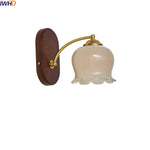 LED Japanese Style Wall Lights Copper Wood Bedside Lamp for Home Bedroom