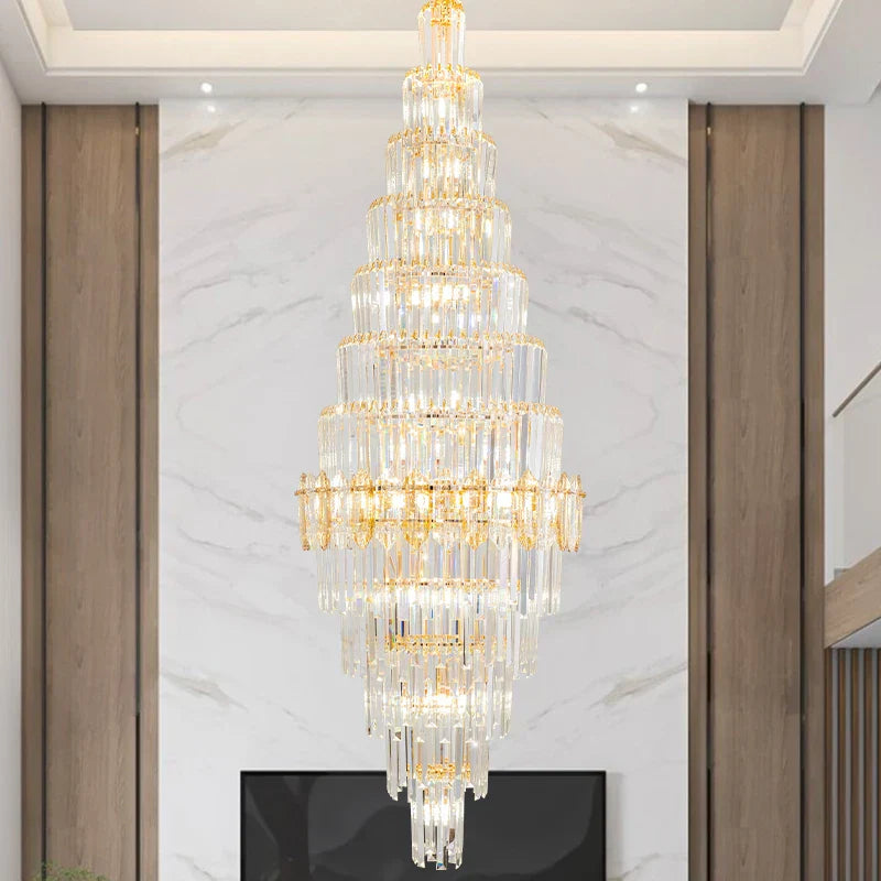 Hollow Spiral Staircase Chandelier | Modern Long Crystal Light for Villa Livingroom