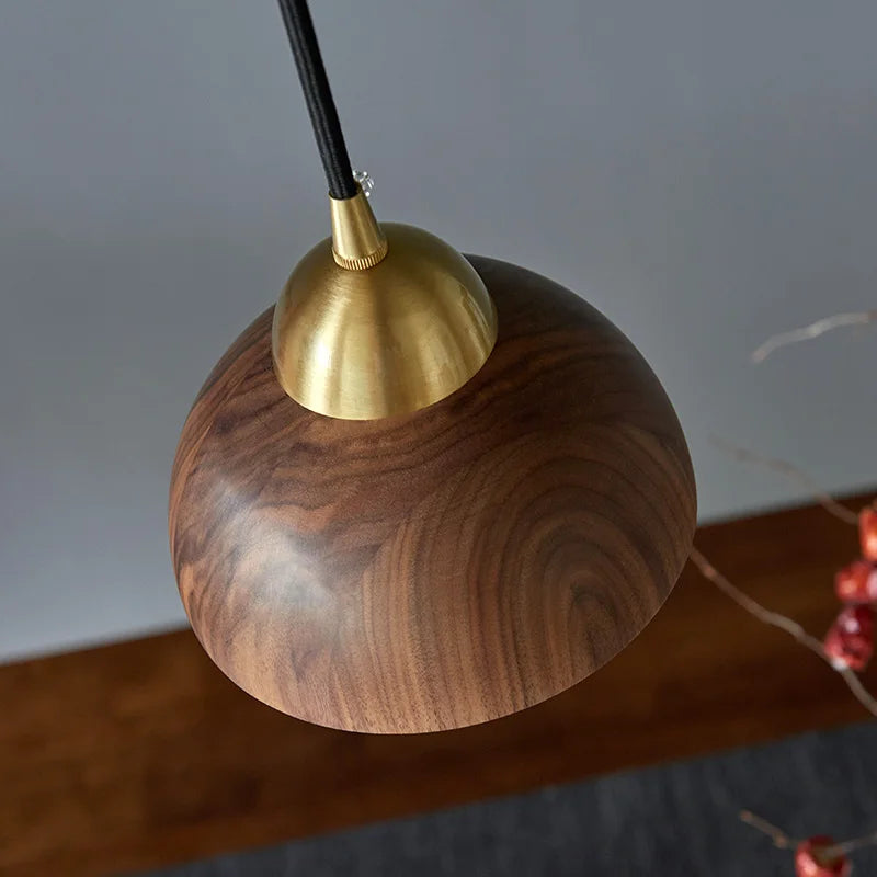 Walnut Wood LED Pendant Light with Vintage Copper Finish