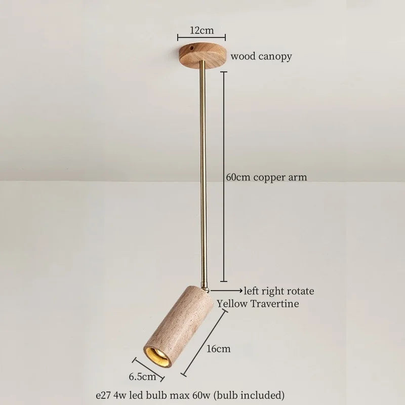 Yellow Travertine LED Pendant Lights with Long Arm Hanging Lamps
