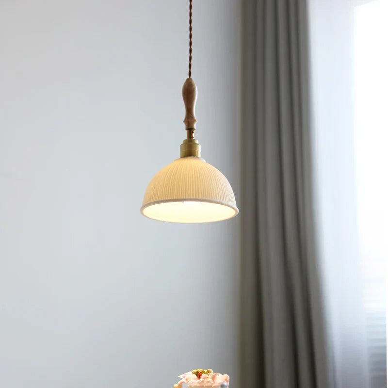 LED Pendant Light Ash Wood White Ceramic Japanese Style Hanging Lamp