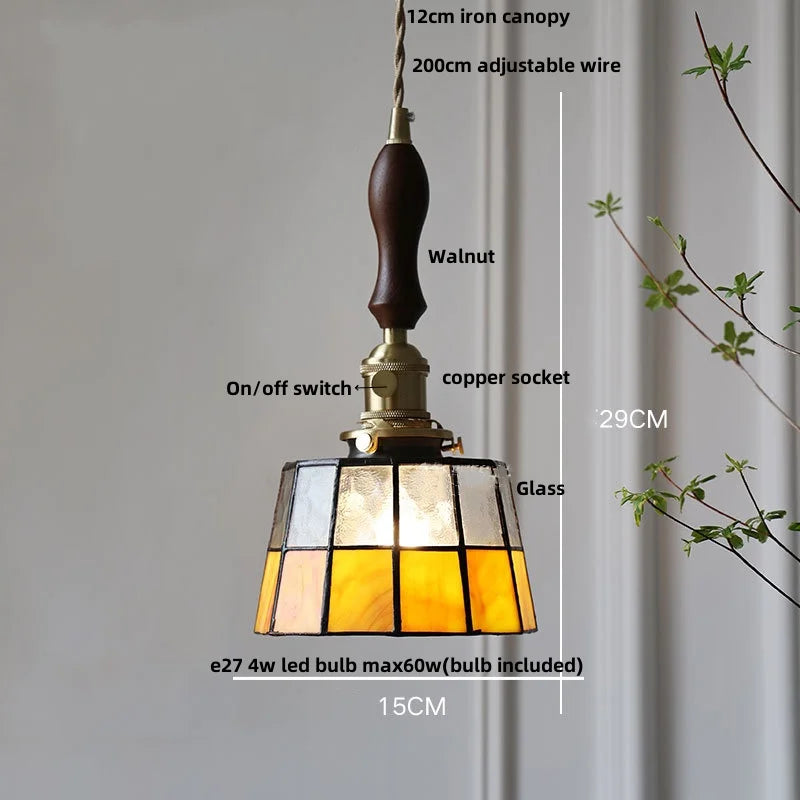 Copper Knob Switch LED Pendant Lamp, Adjustable Glass Dining Room Lighting