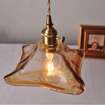 Amber Glass Pendant Light Fixture with Copper Knob Switch