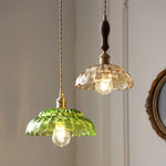 Afralia™ LED Pendant Lamp with Adjustable Wire, Copper Socket, Walnut Wood, Green Glass