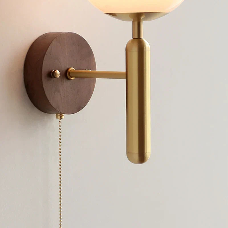 Nordic Moon LED Wall Lights with Walnut Wood Base, Modern Stair Light Fixtures