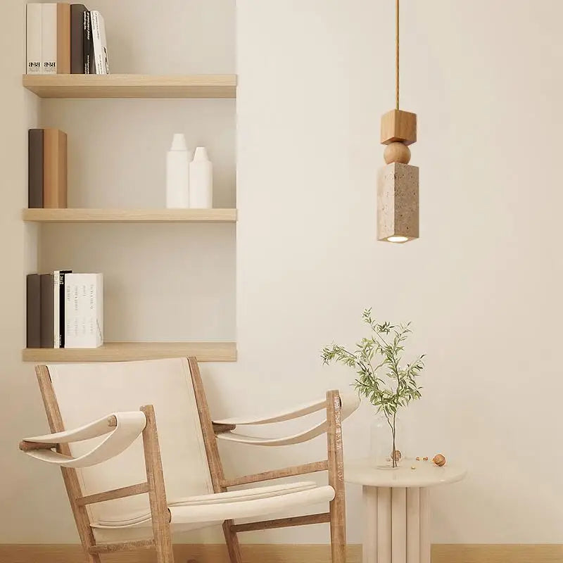 Wood LED Pendant Lamp - Wabi Sabi Yellow Travertine