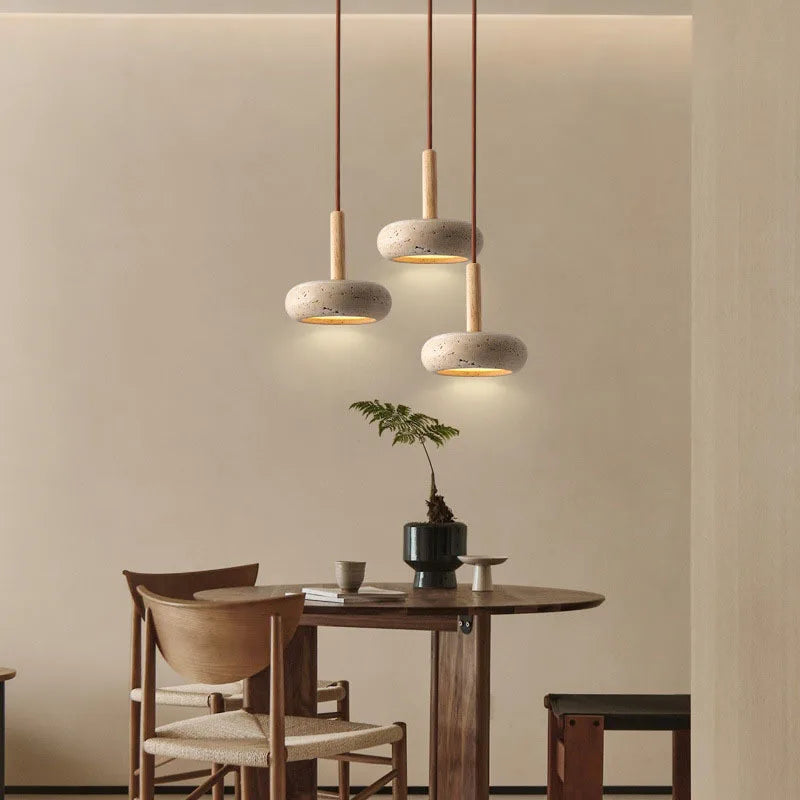 Wood Nordic LED Hanging Pendant Light Yellow Travertine Modern Balcony Bedroom Restaurant