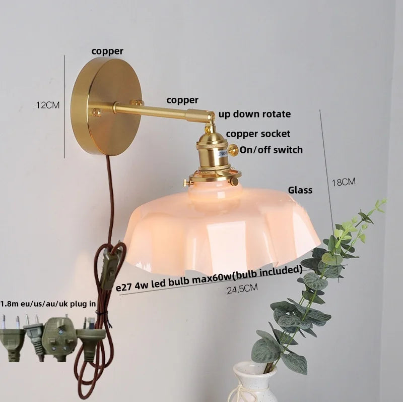 Yellow Glass LED Wall Light Fixture Modern Bedside Lamp Rotation Hallway Aisle