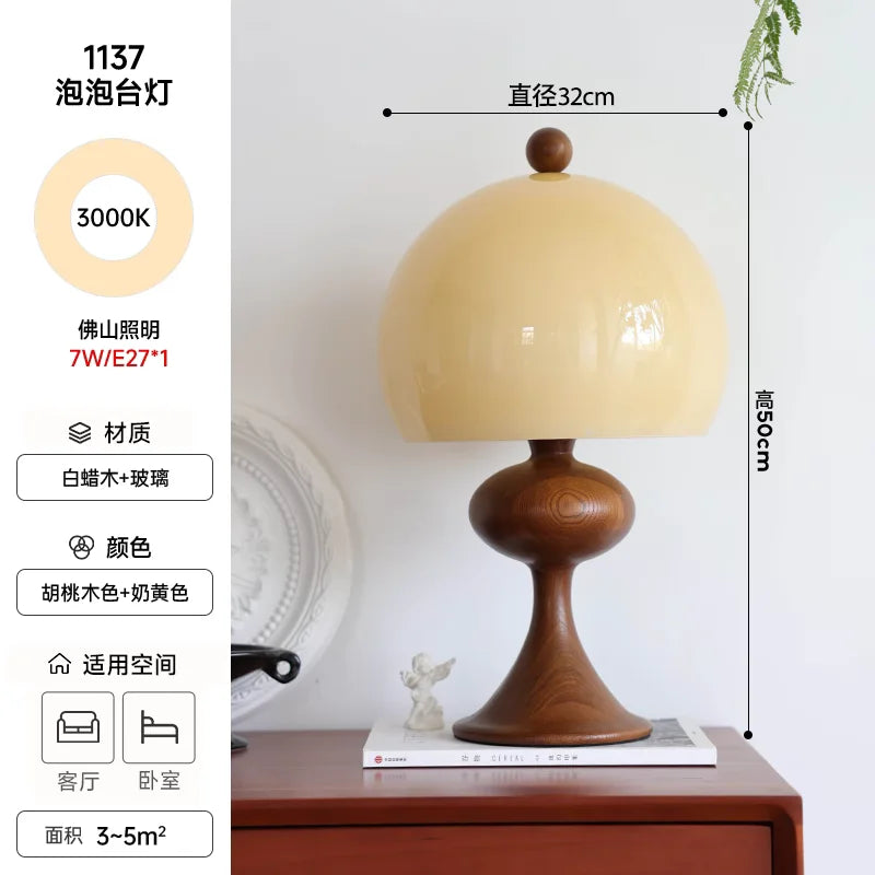 Ash Wood Bubble Glass LED Table Lamp - Medieval Designer Hanging Light