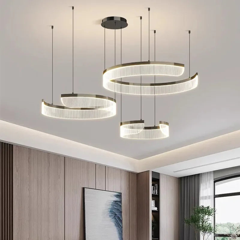 Modern Acrylic LED Semicircle Pendant Light Chandelier for Living Room and Bedroom
