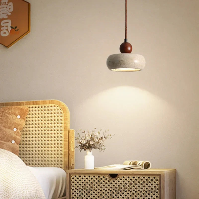 Afralia™ Wabi Sabi LED Hanging Pendant Light Yellow Travertine Vintage Design