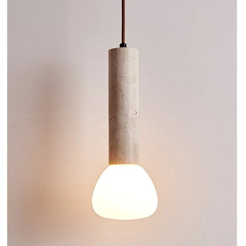 Afralia™ Glass Stone LED Pendant Lights - Yellow Travertine Vintage Hanging Lamp