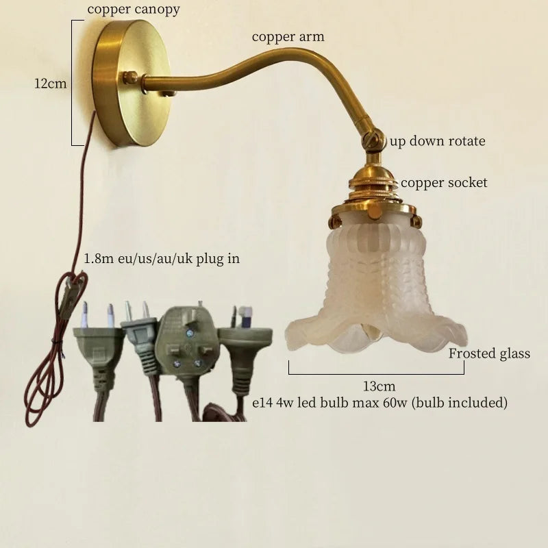 Afralia™ Glass LED Wall Light Fixture Bedroom Stair Living Room Bedside Lamp Vintage Copper