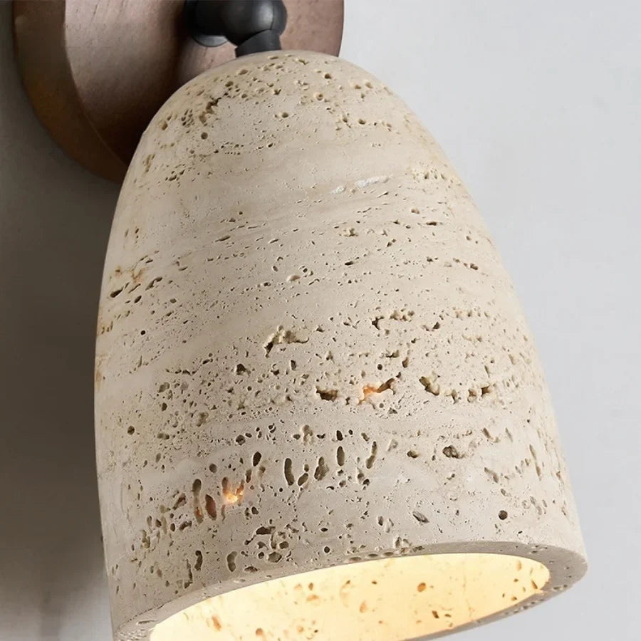 Yellow Travertine LED Wall Lights with Pull Chain Switch, Modern Rotate Bedside Lamp