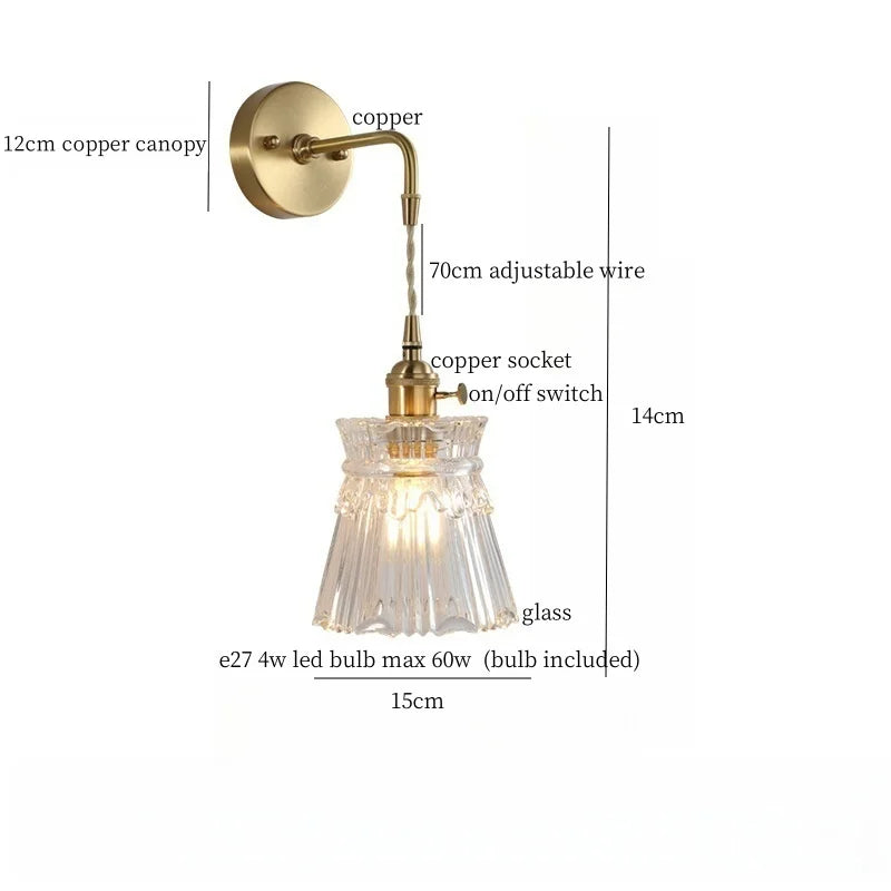 Brass Glass LED Wall Sconce Light for Living Room, Bedroom, Bathroom