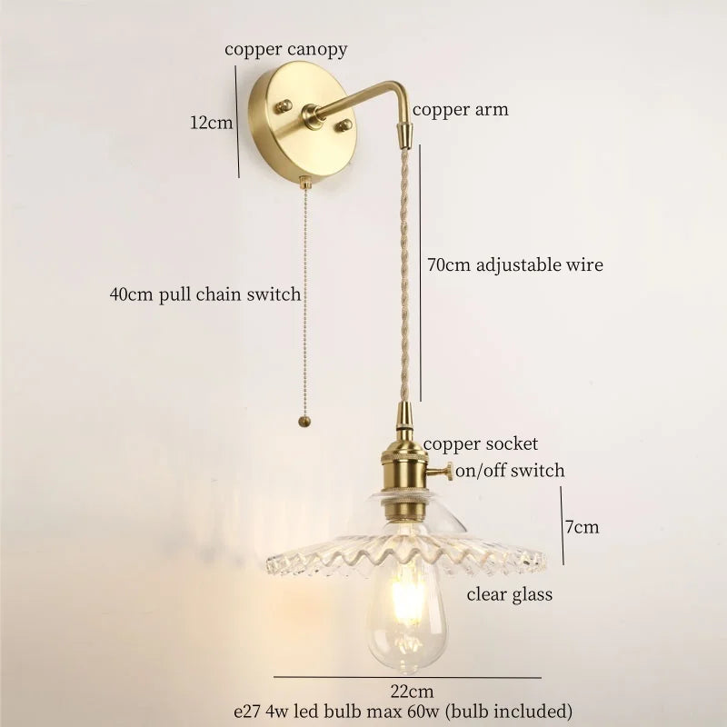 Afralia™ Green Glass LED Wall Light Fixture | Modern Nordic Pull Chain Lamp