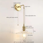 Afralia™ Green Glass LED Wall Light Fixture | Modern Nordic Pull Chain Lamp