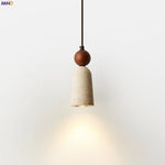 Afralia™ Wood Yellow Travertine LED Pendant Light Hanglamp for Home Decor