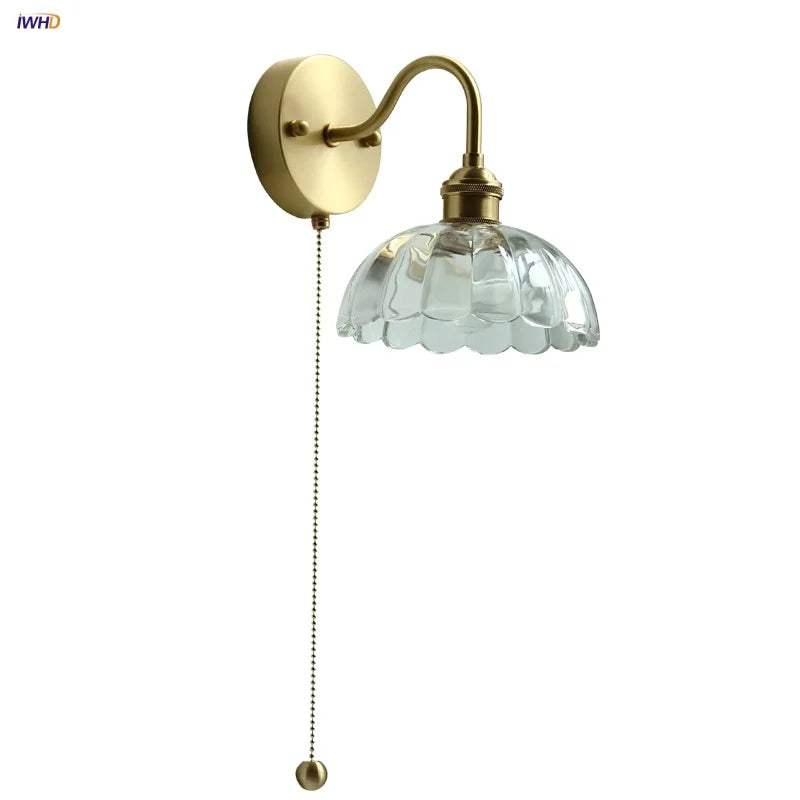 Clear Glass LED Wall Sconce Pull Chain Switch Modern Stair Light