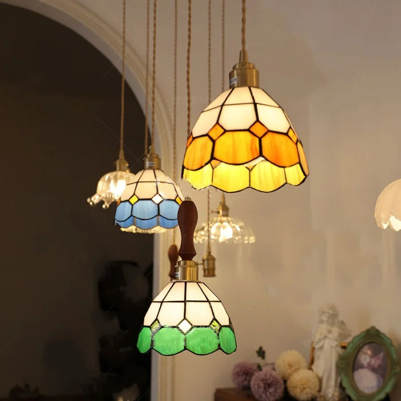 Afralia™ Glass LED Pendant Lamp Tiffany Style Hand Stitch Dining Room Light