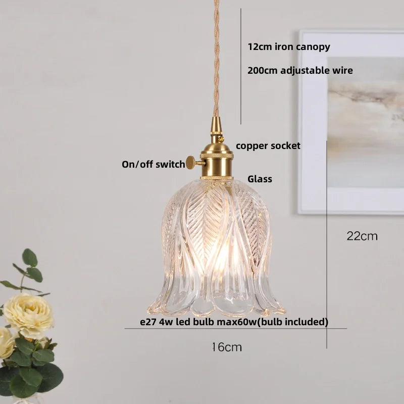 Clear Leaf Glass LED Pendant Copper Switch Kitchen Dining Room Light