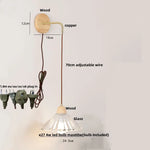 Clear Glass LED Wall Lights with Wood Pull Chain Switch, Modern Art Bedside Lamp
