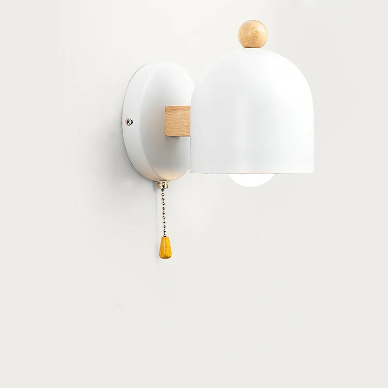 Wood Iron LED Wall Lights with Pull Chain Switch for Modern Living Spaces