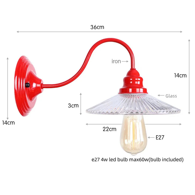Afralia™ Edison Red LED Wall Lights - Iron Industrial Vintage Bedside Lamp